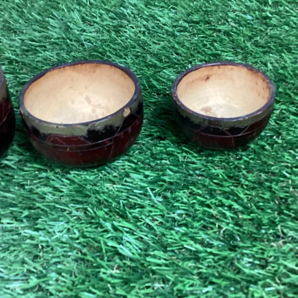 Vintage Hand Carved Nesting Bowls Tribal Design 5